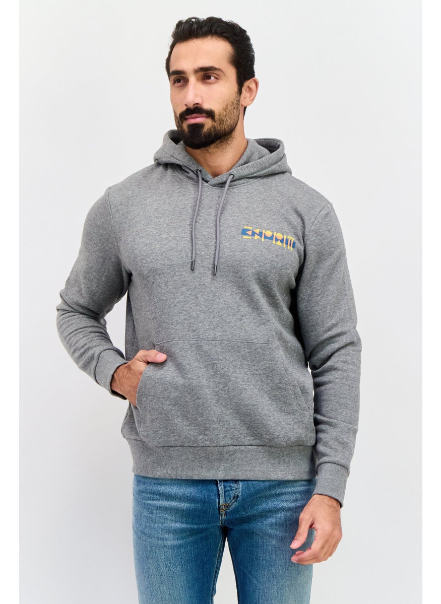 ESPRIT - Men Graphic Print Long Sleeves Hoodies, Grey - Image 1