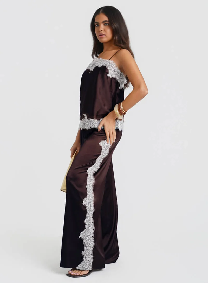 نيدز نو ليبل Brown Satin Lace Mix Co-ord Trousers