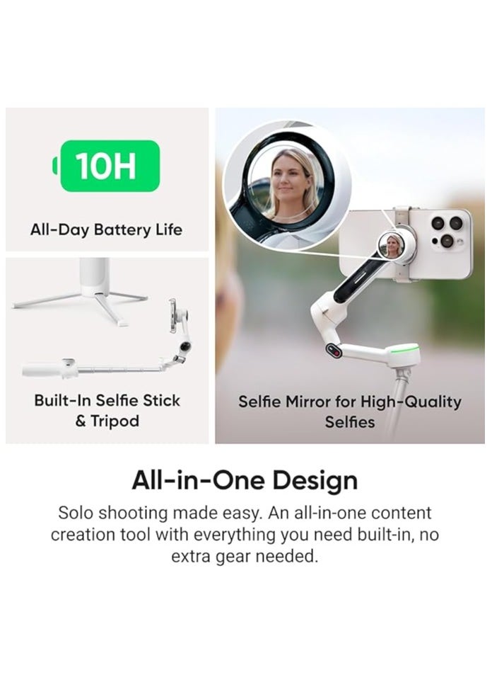 Insta360 - FLOW 2 PRO | Creator Kit | Ultimate AI Tracking Gimbal Stabilizer. Achieve smooth, pro-level shots with advanced AI tracking and sleek design. Perfect for creators on the go! – Summit White - Image 1