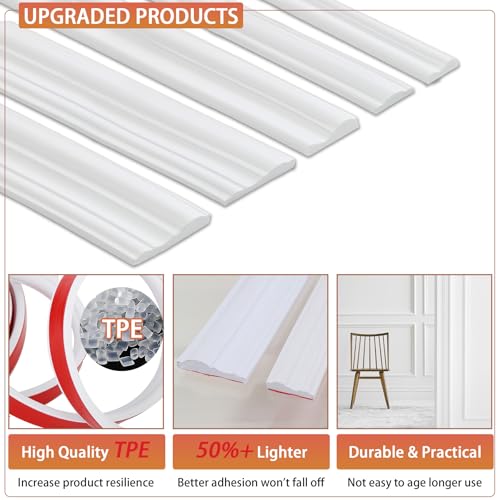 QDYMXUN Peel and Stick Chair Rail Panel Molding, 240''L x 1.26''W Strong Self Adhesive TPE Wall Moulding Trim for Home DIY Decoration (Paintable White) - Image 4