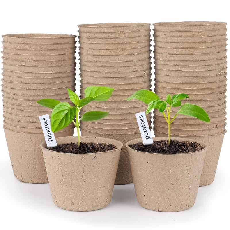 homenote Peat Pots, 120 Pcs 4 Inch Seed Starting Pots with Drainage Holes Round Nursery Plants Pots with Bonus 20 Plant Labels - Image 1