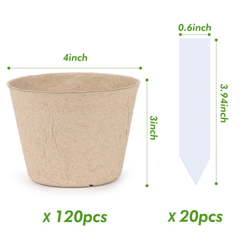 homenote Peat Pots, 120 Pcs 4 Inch Seed Starting Pots with Drainage Holes Round Nursery Plants Pots with Bonus 20 Plant Labels - Image 4