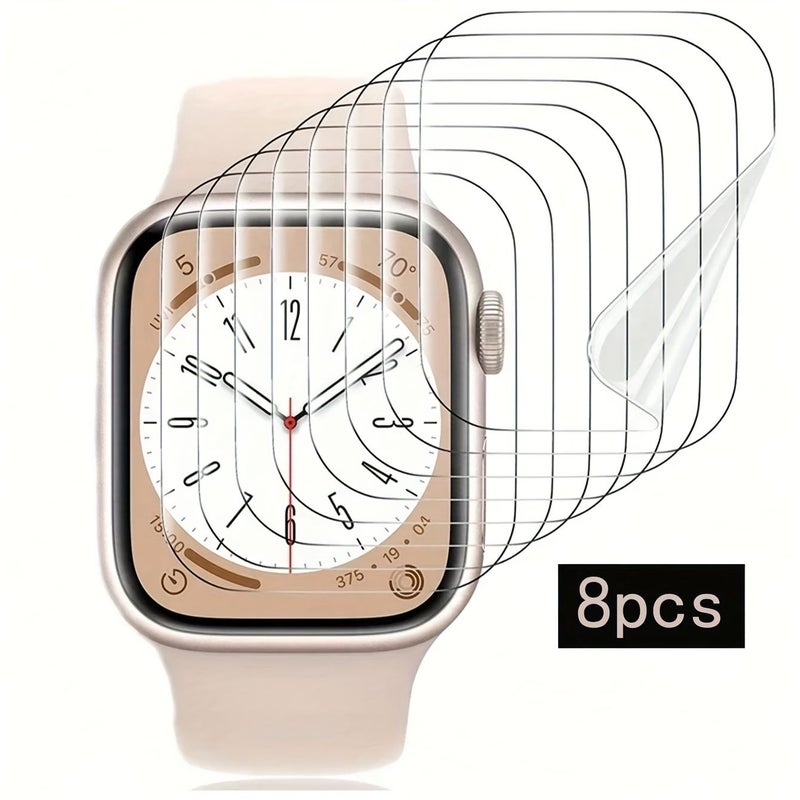8 قطع حماية شاشة شفافة فائقة الرقة من هيدروجيل TPU لينة لساعة أبل Iwatch السلسلة 38 40 41 42 44 45 49 مم مقاومة للخدش عالية الوضوح سهلة الاستخدام هدية مثالية 44 مم - Image 1