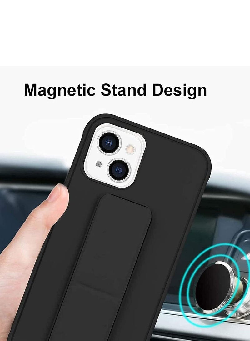 جراب هاتف بغطاء خلفي مغناطيسي مزود بحزام للمعصم لهاتف Iphone 14 أسود - Image 2