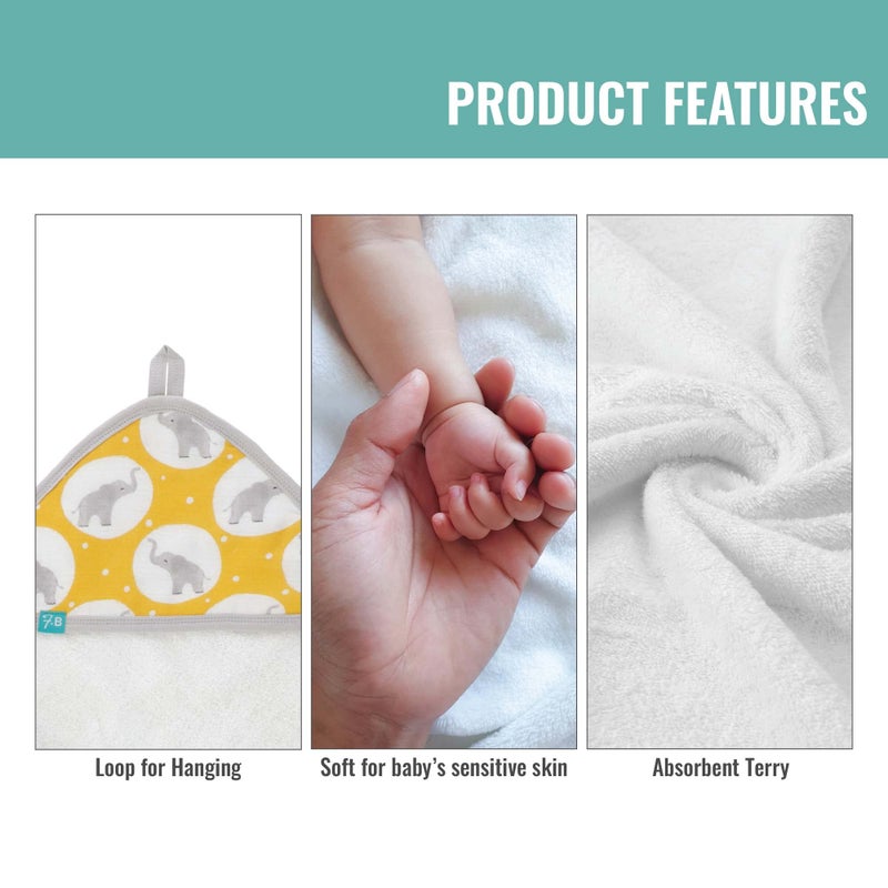 Featherheadâ„¢ 5-Piece 100% Cotton Muslin Hooded Bath Towel & Washcloths Unisex Set for Baby Boy & Girl - Ultra Soft and Extra Absorbent - Newborn Essential & Perfect Baby Registry Gift (Grey Elephant) - Image 3