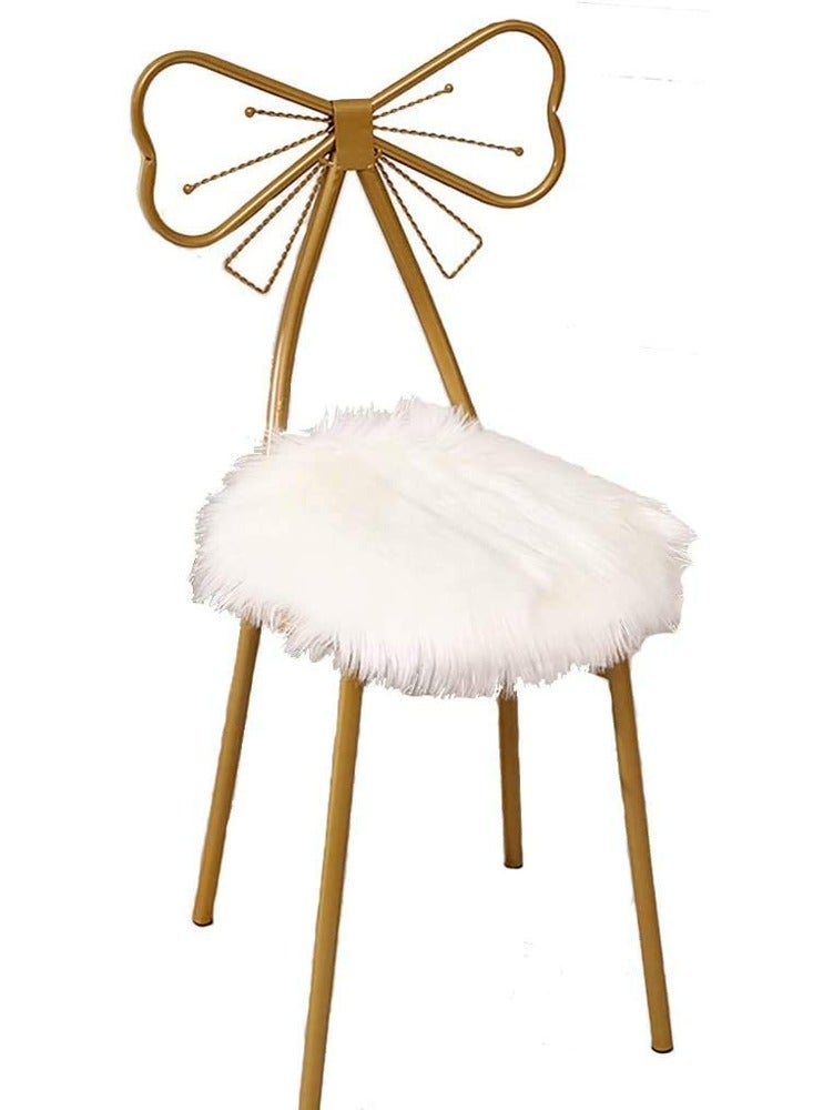HOME TASTE TOMSUN Modern Makeup Vanity Chair Golden Iron Frame with Soft White Wool Chair Dining Chair - Image 1