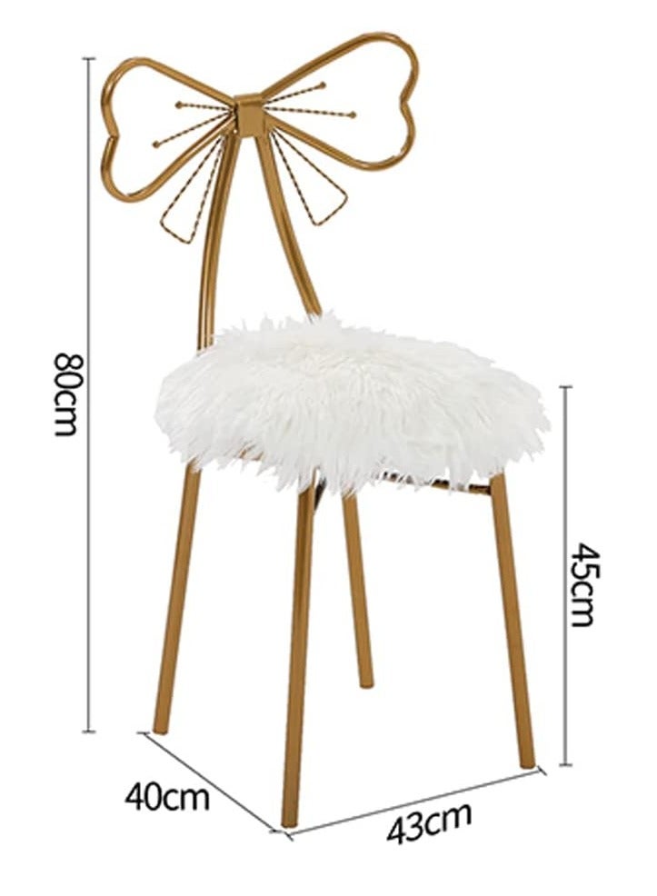 HOME TASTE TOMSUN Modern Makeup Vanity Chair Golden Iron Frame with Soft White Wool Chair Dining Chair - Image 2