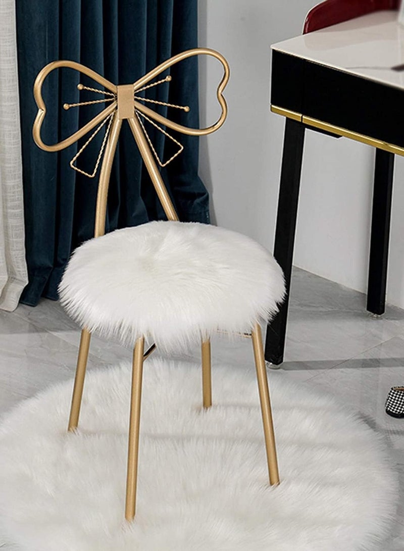 HOME TASTE TOMSUN Modern Makeup Vanity Chair Golden Iron Frame with Soft White Wool Chair Dining Chair - Image 3