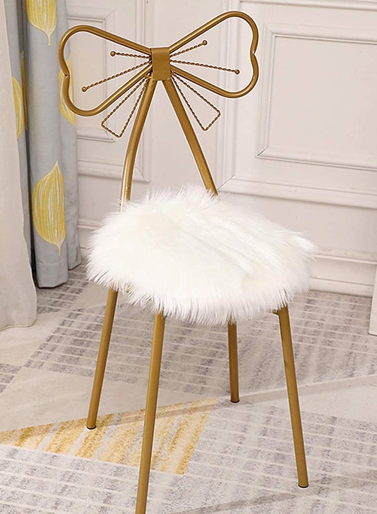 HOME TASTE TOMSUN Modern Makeup Vanity Chair Golden Iron Frame with Soft White Wool Chair Dining Chair - Image 4