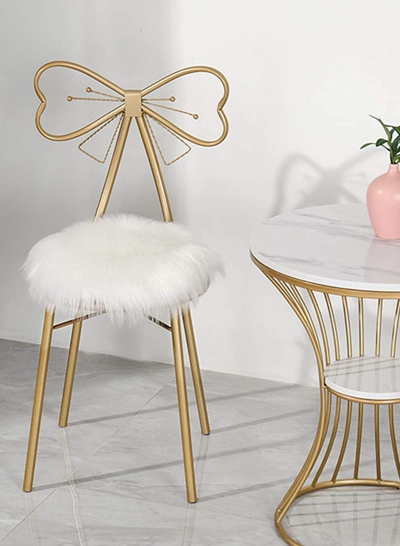 HOME TASTE TOMSUN Modern Makeup Vanity Chair Golden Iron Frame with Soft White Wool Chair Dining Chair - Image 5