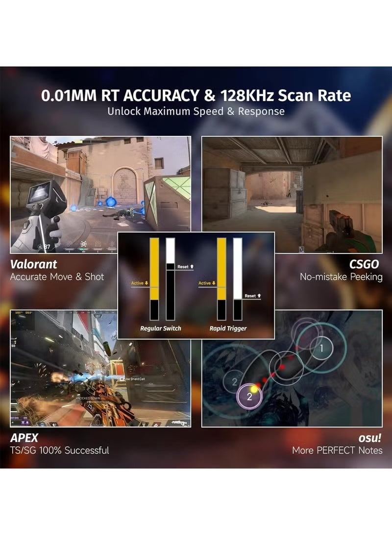هجوم القرش لوحة مفاتيح الألعاب الميكانيكية X68 HE Rapid Trigger، سلكية بنسبة 60%، مع إمكانية تعديل التفعيل، ومفتاح مغناطيسي بتقنية تأثير هول، ومعدل استجابة 8 كيلو هرتز، وإضاءة خلفية RGB، وتركيب علوي، وغطاء مفاتيح مطبوع جانبياً (محيط أسود). - Image 5