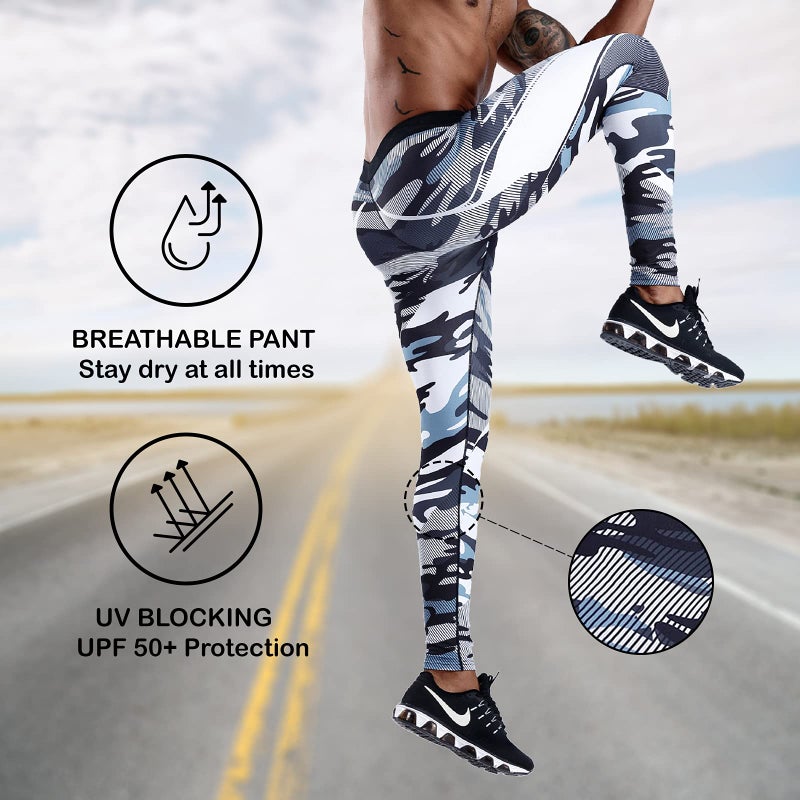 OEBLD Compression Pants Men UV Blocking Running Tights 1 or 2 Pack Gym Yoga Leggings for Athletic Workout - Image 4
