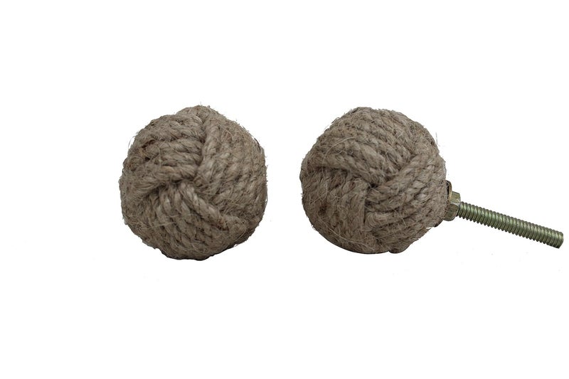 Indian-Shelf IndianShelf 4 Piece Brown Knobs Jute Knob Round Main Door Handle 381 cm Handle Pulls  - Image 1