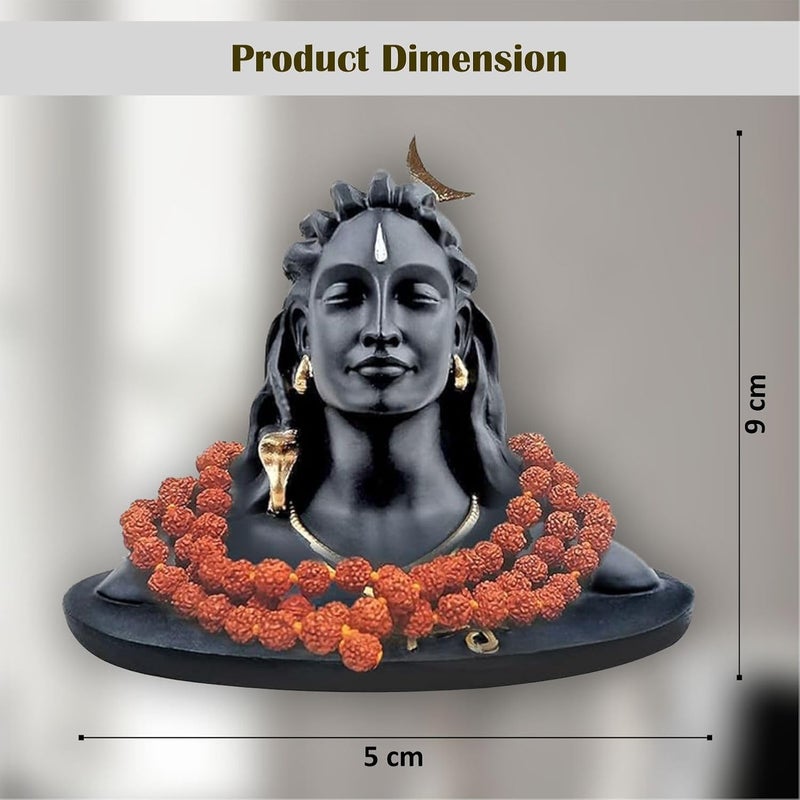 JD FRESH تمثال Adiyogi 3 بوصة مع مسبحة رودراكشا لإكسسوارات السيارة للوحة القيادة، وللعبادة والهدايا، وديكور المنزل والمكتب، صنع في الهند - Image 3