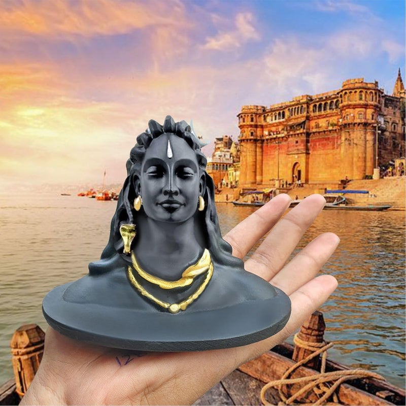 JD FRESH تمثال Adiyogi 3 بوصة مع مسبحة رودراكشا لإكسسوارات السيارة للوحة القيادة، وللعبادة والهدايا، وديكور المنزل والمكتب، صنع في الهند - Image 5