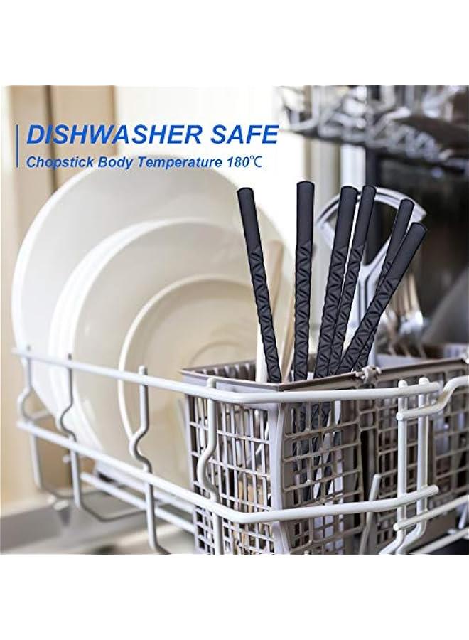 Chopsticks Reusable Dishwasher Safe 10 Pairs Non-slip Design Chopstick, Classic Black Chopsticks-9.5inches. - Image 3