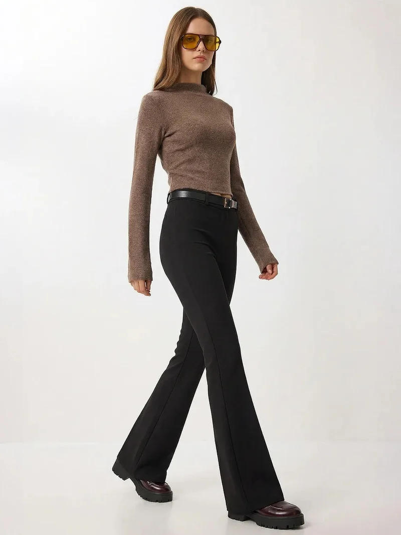السعادة في إسطنبول ISTANBUL High Waist Flare Leg Pants with Belt