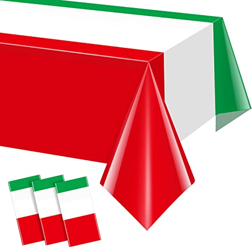 MASHAN 3 Pack Italian Flag Tablecloth, Italian Themed Disposable Plastic Tablecloth, Rectangle Italian Table Cover for Italy Family Gathering Christmas Party Decorations and Party Supplies 54 x 108 Inch - Image 1