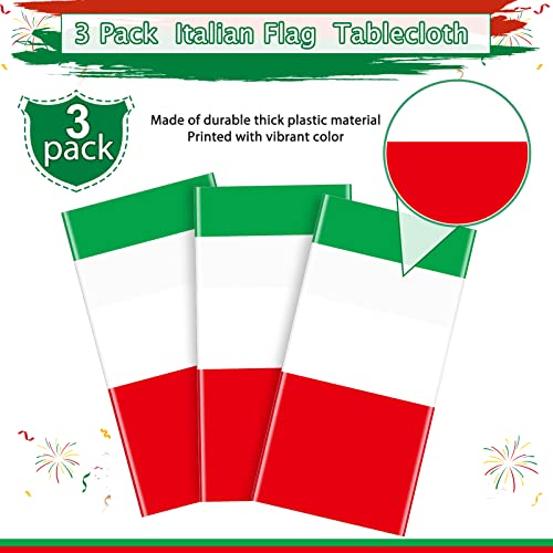 MASHAN 3 Pack Italian Flag Tablecloth, Italian Themed Disposable Plastic Tablecloth, Rectangle Italian Table Cover for Italy Family Gathering Christmas Party Decorations and Party Supplies 54 x 108 Inch - Image 4
