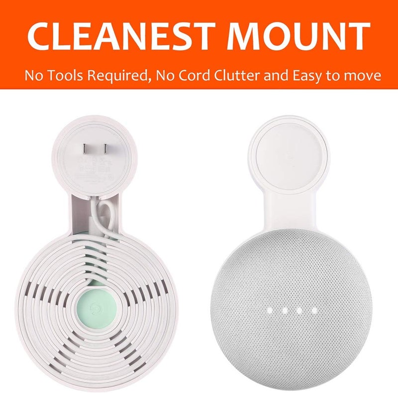 PEF Outlet Wall Mount Holder for Google Nest Mini and Google Home Mini, A Space-Saving Accessories with Cord Management for Google Mini Smart Speaker, No Messy Wires or Screws (2 Pack), GOMINI-2 - Image 5