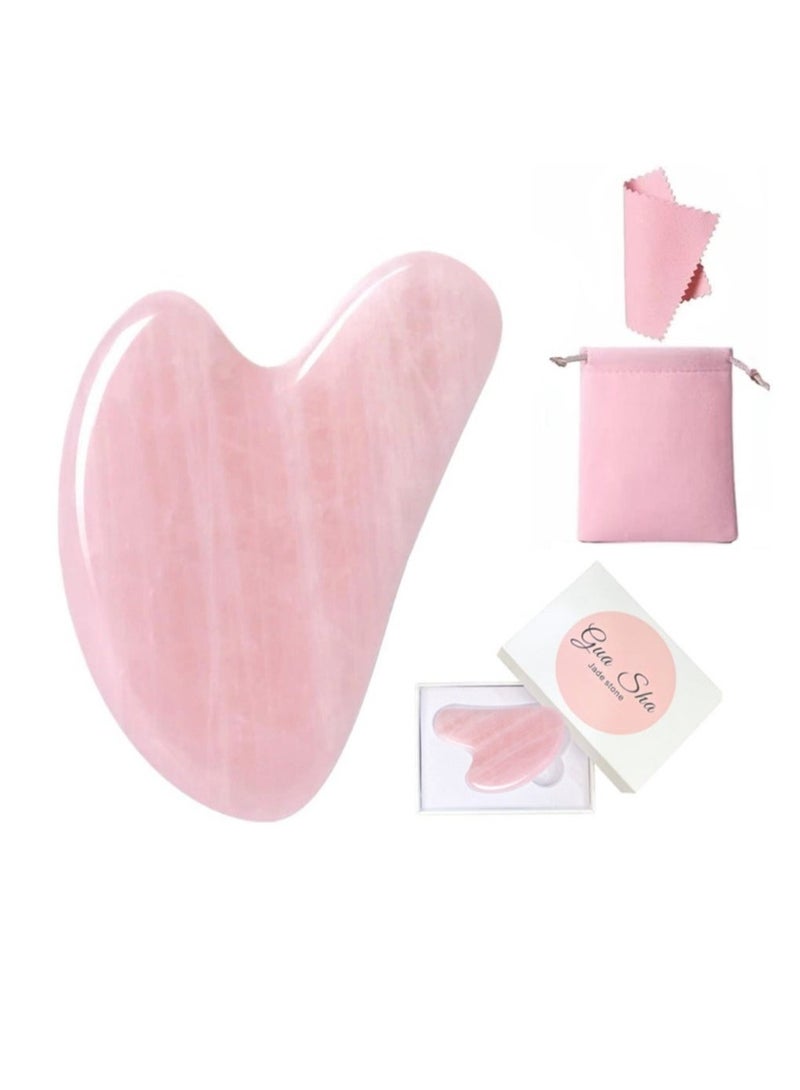 Loquat Natural Rose Quartz Gua Sha Board, V-Shaped Facial and Body Massage Tool for Neck, Face, Anti-Aging, Stress Relief - Image 1