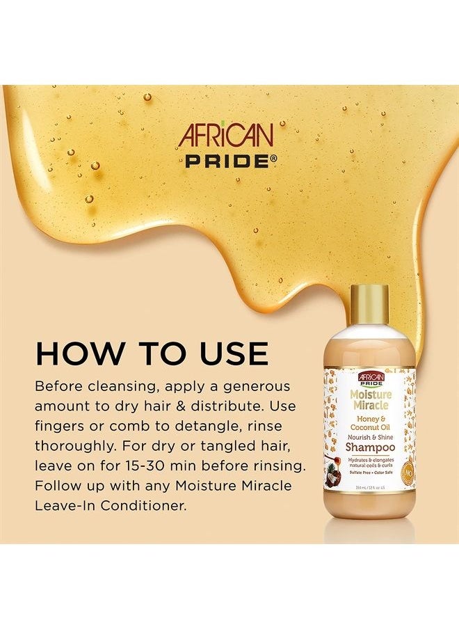 African Pride Moisture Miracle Honey & Coconut Oil Shampoo - For Natural Coils & Curls, Nourishes & Shines, Sulfate Free, Color Safe, 12 oz.  - Image 2