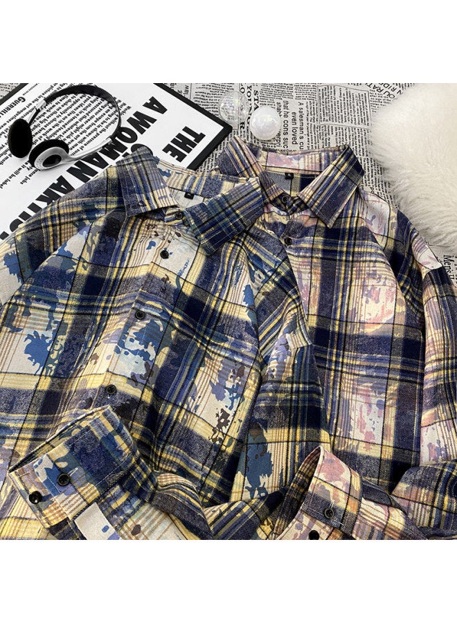 Swamp Area Plaid Shirt For Men And Women, Spring And Autumn Long-sleeve Checkered Shirt, American Retro Style Jacket Cs389 Blue 2XL - Image 3