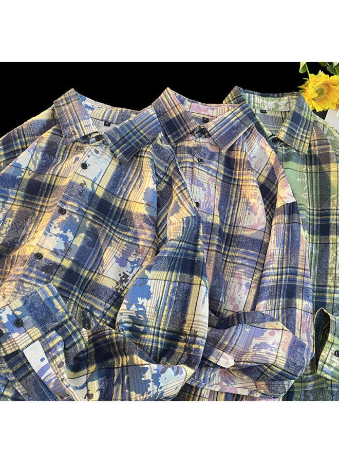 Swamp Area Plaid Shirt For Men And Women, Spring And Autumn Long-sleeve Checkered Shirt, American Retro Style Jacket Cs389 Blue 2XL - Image 1