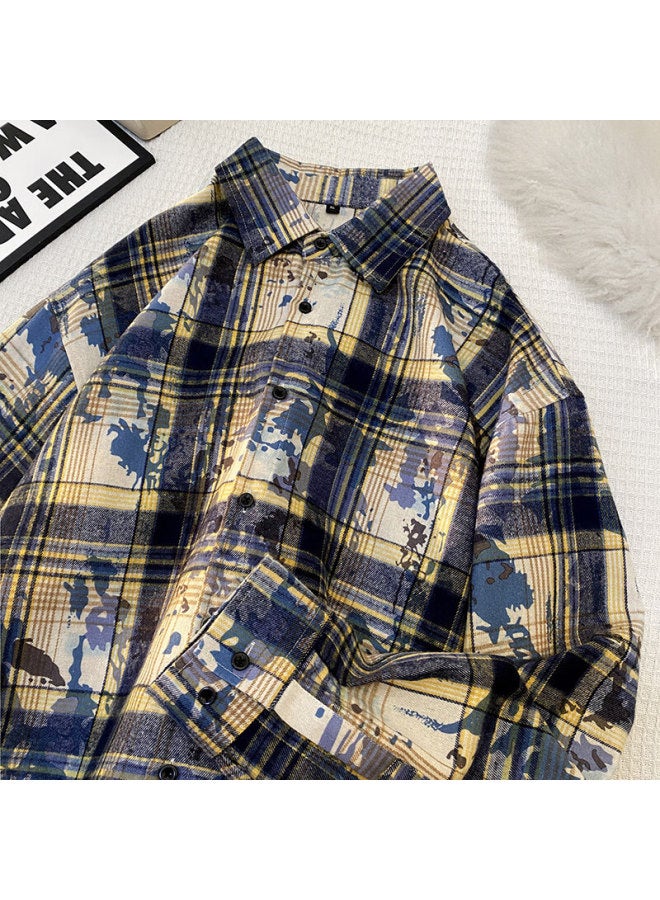 Swamp Area Plaid Shirt For Men And Women, Spring And Autumn Long-sleeve Checkered Shirt, American Retro Style Jacket Cs389 Blue 2XL - Image 4