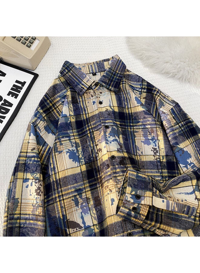Swamp Area Plaid Shirt For Men And Women, Spring And Autumn Long-sleeve Checkered Shirt, American Retro Style Jacket Cs389 Blue 2XL - Image 5