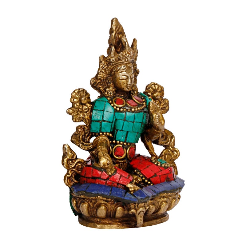 ARTVARKO Tara Devi Statue Brass Tibetan Goddess Religious Green Tara Statue for Health Happiness Wealth Idol Home Decor Sculpture 35 Inches - Image 3