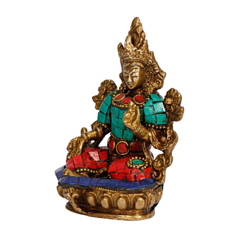 ARTVARKO Tara Devi Statue Brass Tibetan Goddess Religious Green Tara Statue for Health Happiness Wealth Idol Home Decor Sculpture 35 Inches - Image 4