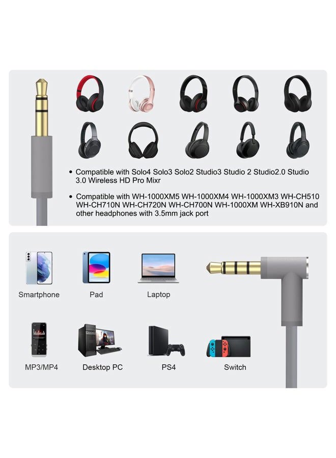 Xivip كابل صوت بديل مع ميكروفون وتحكم مدمج متوافق مع سماعات Beats Solo 2 وSolo 3 وStudio 3 وPro وDetox وWireless وMixr وExecutive وPill (رمادي) - Image 2