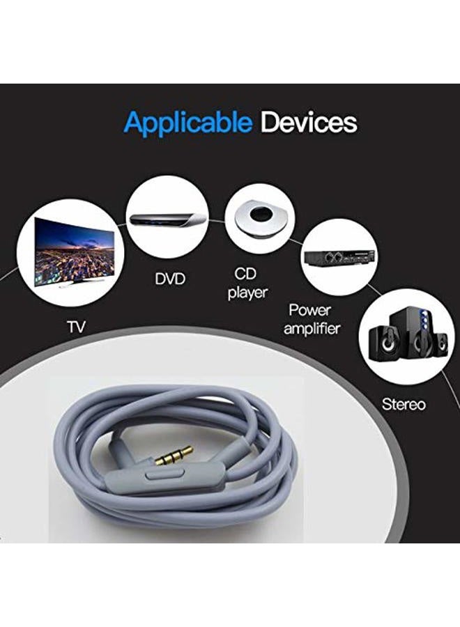 Xivip كابل صوت بديل مع ميكروفون وتحكم مدمج متوافق مع سماعات Beats Solo 2 وSolo 3 وStudio 3 وPro وDetox وWireless وMixr وExecutive وPill (رمادي) - Image 5