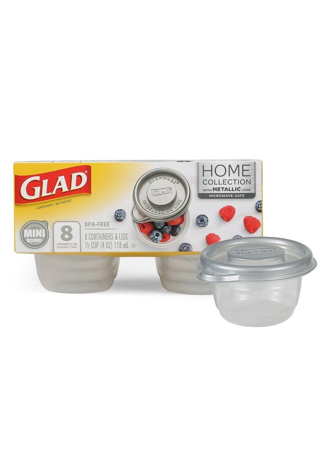 GladWare Home Mini Round Food Storage Containers, Small Food Containers Hold 4 Ounces of Food, 8 Count Set | With Glad Lock Tight Seal, BPA Free Containers and Lids - Image 1