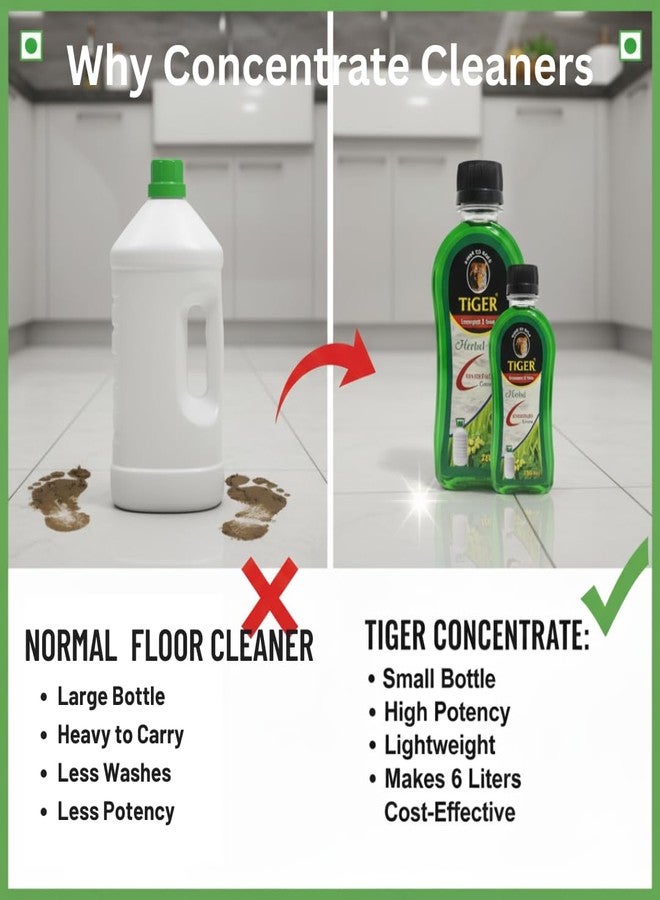 KELYN TiGER Floor Cleaning Phenyl Concentrate | Makes 12 Liters Floor Cleaner Liquid from 400ml - Pine & Neem Combo, 200ml (Pack of 2) | Disinfectant Surface Cleaner, Stain Remover | Kills 99.9% Germs - Image 3