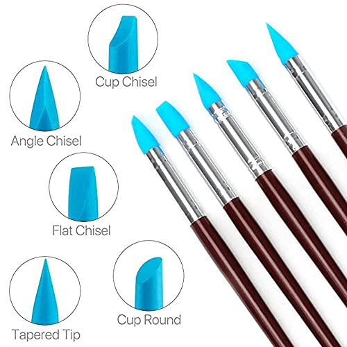 Fine Décor FineDecor Silicone Modeling Tool Set (5 Pcs), Fondant/Gumpaste Tool 5PCS 5 Size Rubber Tip Silicon Brushes Pottery Clay Pen Shaping Carving Tools - FD 3002 - Image 2