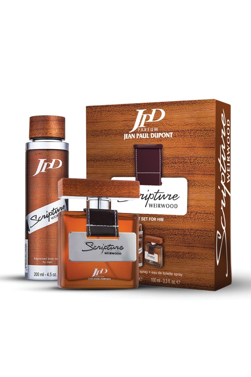 Jean Paul Dupont Scripture Weirwood 2Pcs Promo Pack Eau de Toilette 100ml + Fragrance Body Spray 200ml For Men  - Image 1