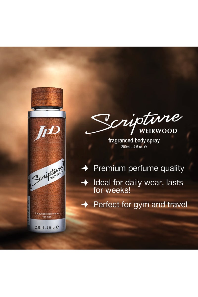 Jean Paul Dupont Scripture Weirwood 2Pcs Promo Pack Eau de Toilette 100ml + Fragrance Body Spray 200ml For Men  - Image 3
