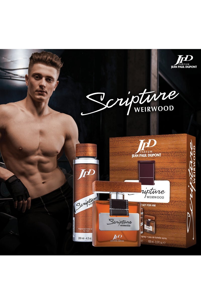 Jean Paul Dupont Scripture Weirwood 2Pcs Promo Pack Eau de Toilette 100ml + Fragrance Body Spray 200ml For Men  - Image 4