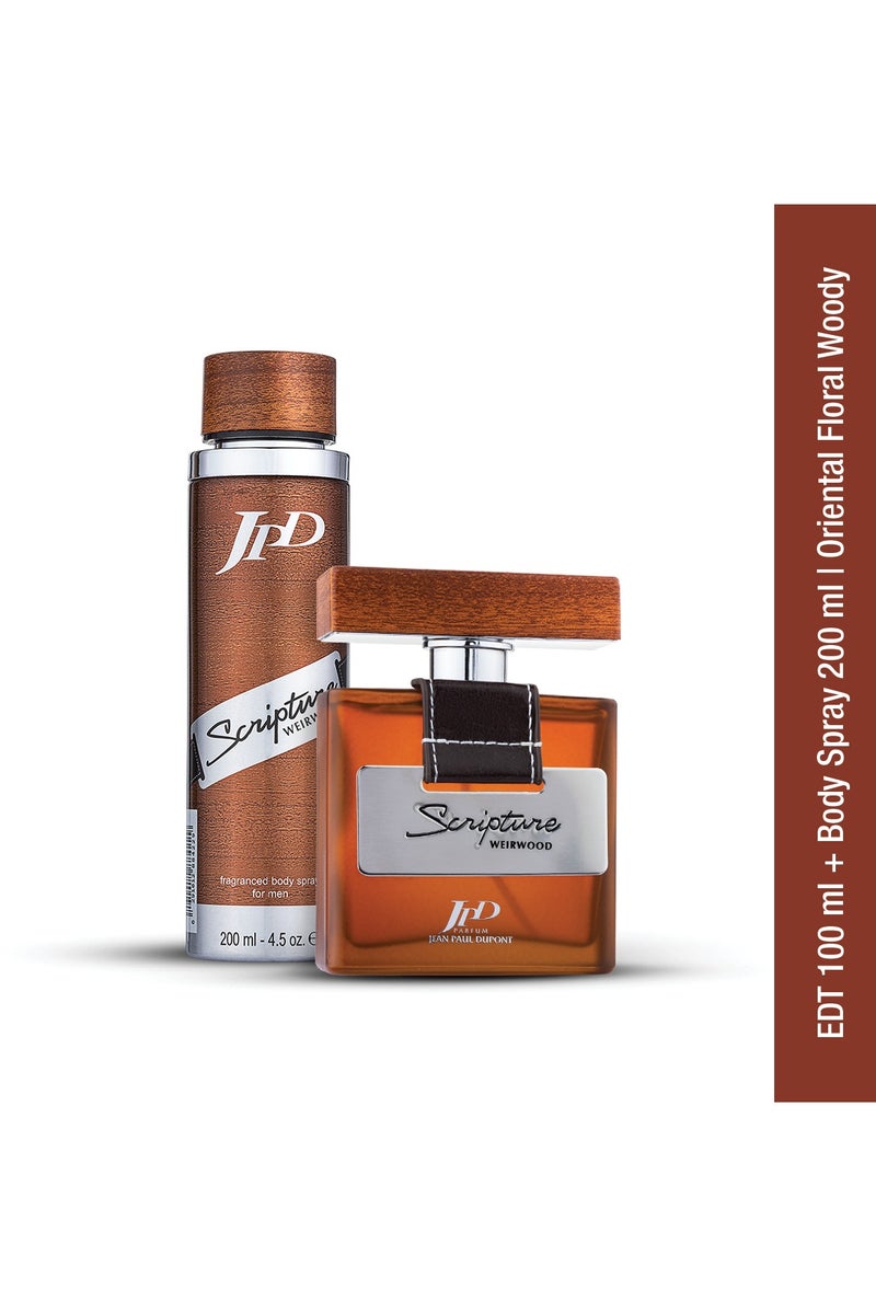Jean Paul Dupont Scripture Weirwood 2Pcs Promo Pack Eau de Toilette 100ml + Fragrance Body Spray 200ml For Men  - Image 5