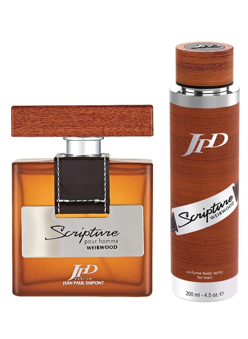Jean Paul Dupont Scripture Weirwood 2Pcs Promo Pack Eau de Toilette 100ml + Fragrance Body Spray 200ml For Men  - Image 3