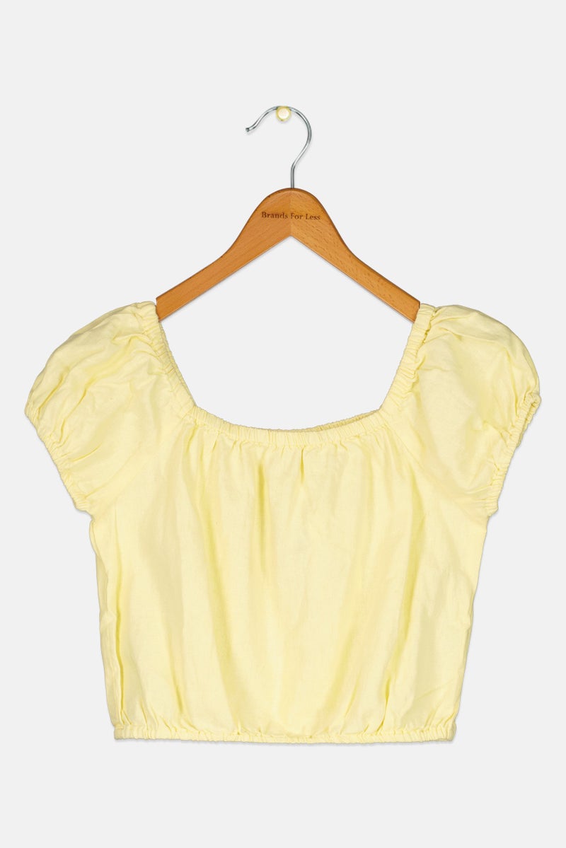 GAP Kids Girl Square Neck Short Sleeve Plain Top, Yellow - Image 3