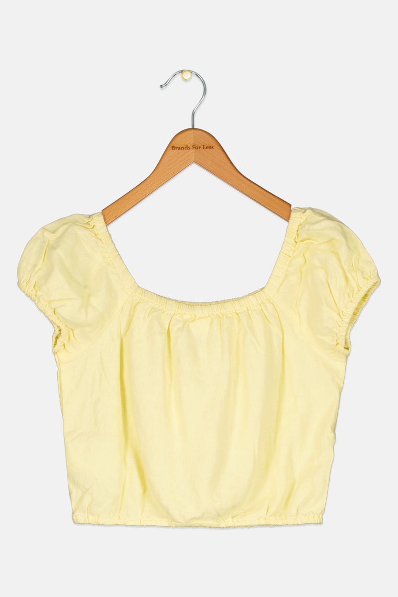 GAP Kids Girl Square Neck Short Sleeve Plain Top, Yellow - Image 2