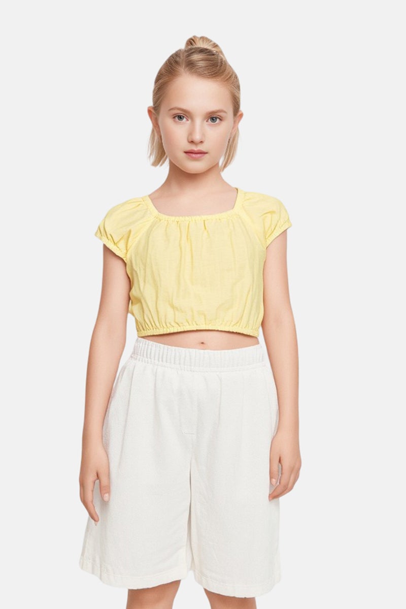 GAP Kids Girl Square Neck Short Sleeve Plain Top, Yellow - Image 1