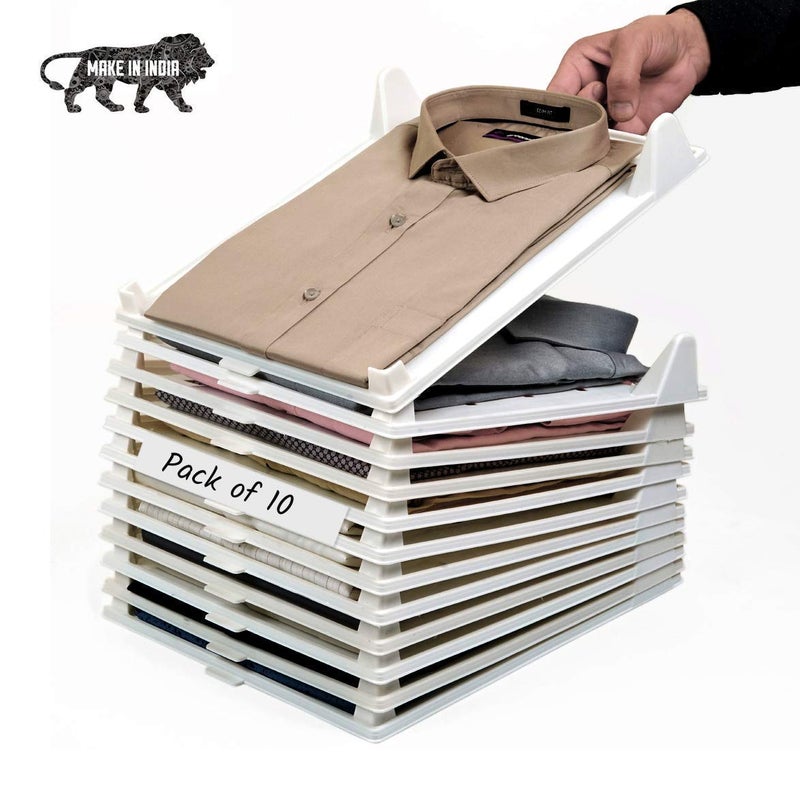 VENIVA VENIVA Cloth Organizer Clothes Wardrobe Organizer for Shirts TShirts Jeans Plastic AntiWrinkle Closet Drawer Rack Storage Travel Closet OrganizerPack of 10 Sheets  - Image 3
