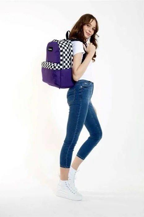 KAUKKO Basic Colors Purple Check Backpack K1418