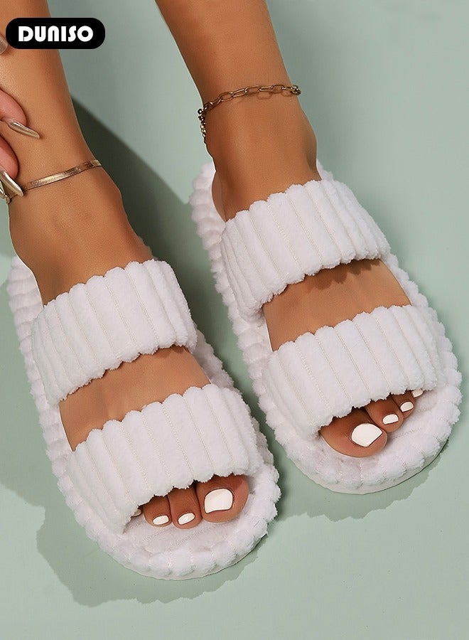 DUNISO شبشب غير قابل للانزلاق للنساء، شباشب دافئة مريحة من الفرو، شباشب منزلية مفتوحة من الأمام، شباشب خفيفة وناعمة، شباشب ذات نعل سميك قابلة للغسل، شباشب منزلية للاستخدام الداخلي والخارجي - Image 2