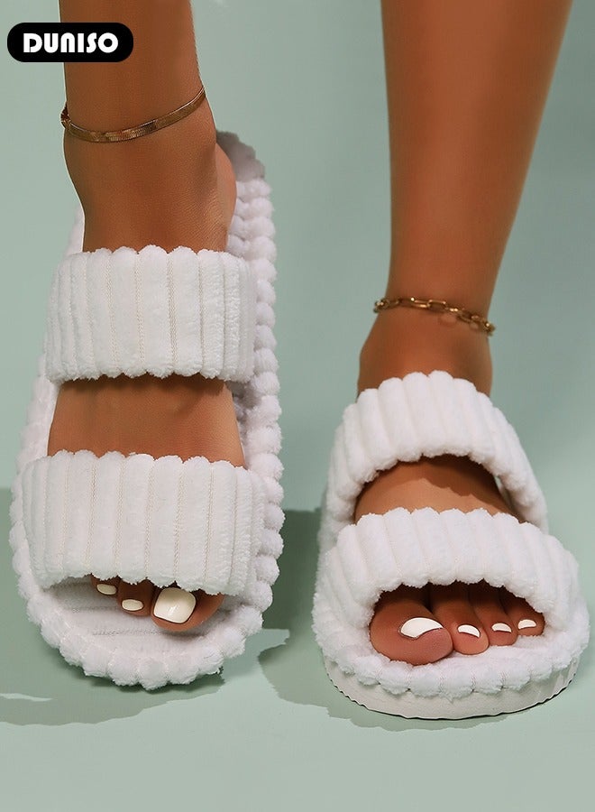 DUNISO شبشب غير قابل للانزلاق للنساء، شباشب دافئة مريحة من الفرو، شباشب منزلية مفتوحة من الأمام، شباشب خفيفة وناعمة، شباشب ذات نعل سميك قابلة للغسل، شباشب منزلية للاستخدام الداخلي والخارجي - Image 3