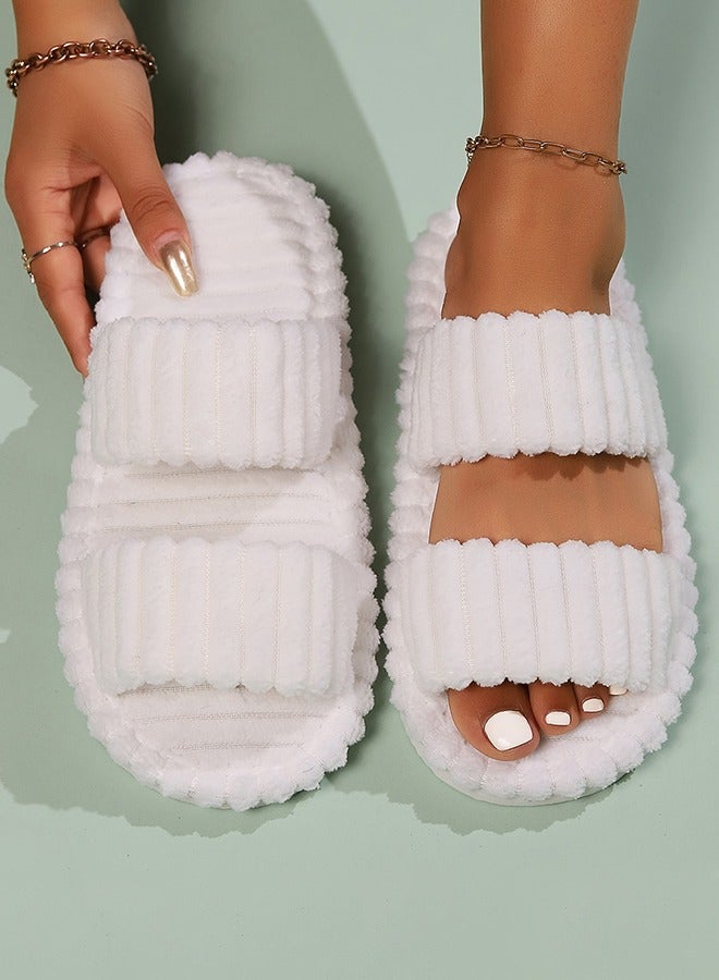 DUNISO شبشب غير قابل للانزلاق للنساء، شباشب دافئة مريحة من الفرو، شباشب منزلية مفتوحة من الأمام، شباشب خفيفة وناعمة، شباشب ذات نعل سميك قابلة للغسل، شباشب منزلية للاستخدام الداخلي والخارجي - Image 1